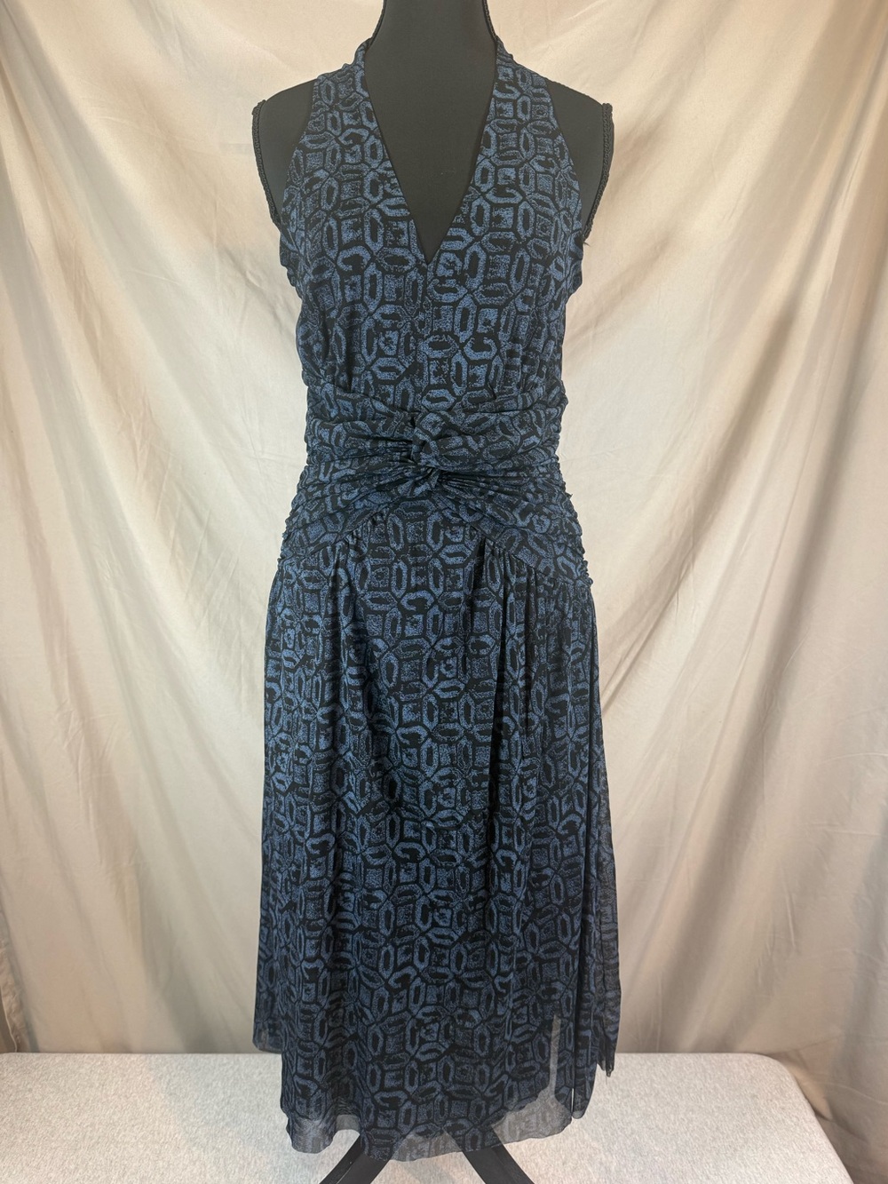 Michael Kors Geometric Print Fit & Flare Dress‎ - Blue/Black - Medium
